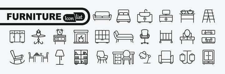Furniture - minimal thin line web icon set. Outline icons collection. Simple vector illustration