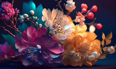 Fototapeta na wymiar A dimensional design featuring layered, sculptural flowers