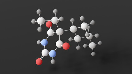 pentobarbital molecule, molecular structure, barbiturates, ball and stick 3d model, structural chemical formula with colored atoms