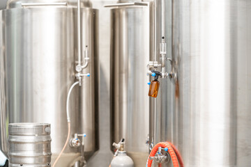 stainless steel tanks for brewing beer in a brewery