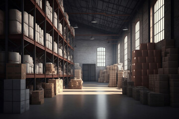 Interior of a modern warehouse, generative ai