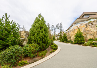 Luxury house in Vancouver, Canada. Limited number of colours. Brown, grey and green.