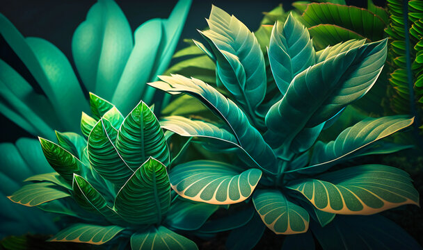 A stunning background of tropical leaves in shades of green