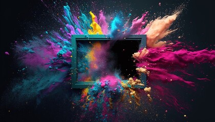 colorful powder paint explosion in the centre of a frame. Generative AI.