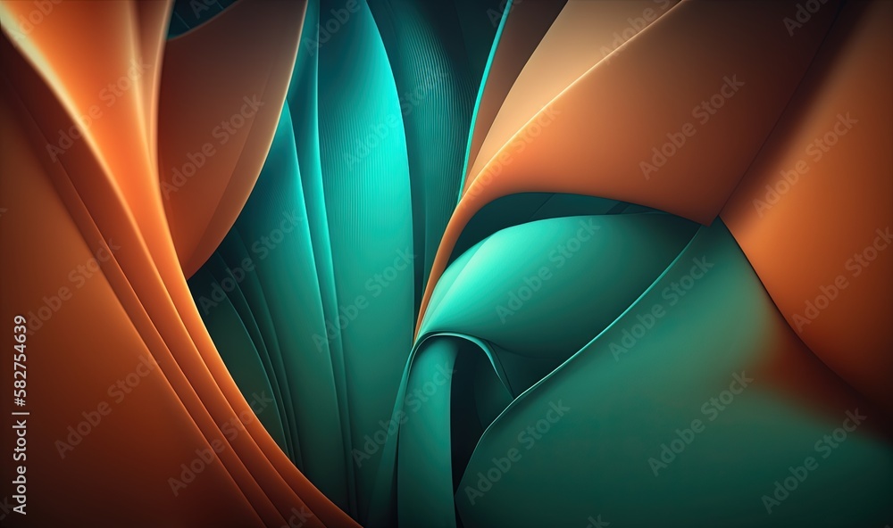 Poster a computer generated image of a green, orange and brown abstract design with wavy lines and curves i