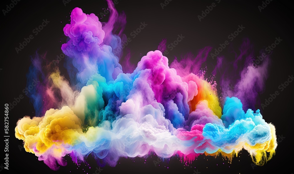 Poster a colorful cloud of smoke on a black background with a black background and a black background with 