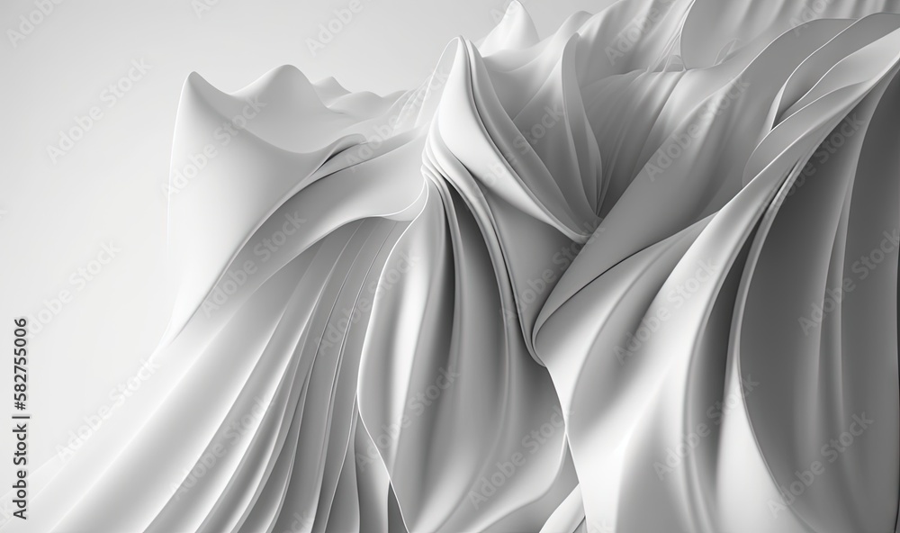 Poster  an abstract white background with flowing fabric on the bottom of the image and the bottom of the image in the bottom corner of the image.  generative ai