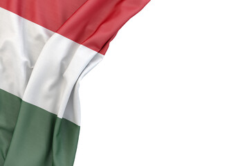 Flag of Hungary the corner on white background. 3D rendering. Isolated