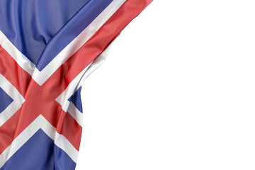 Flag of Iceland the corner on white background. 3D rendering. Isolated