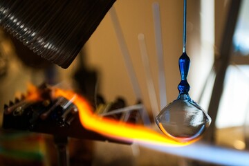 Closeup of piece using a typical flame for glassblowing