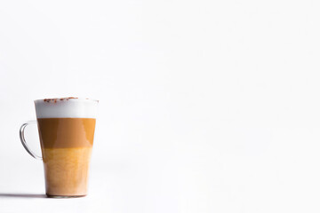 Cafe latte macchiato layered coffee on white background
