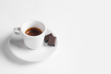 Coffee cup with chocolate  on a white background.Cup of espresso.