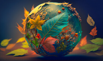 A refreshing globe manipulation background with leaves representing the earth's natural resources