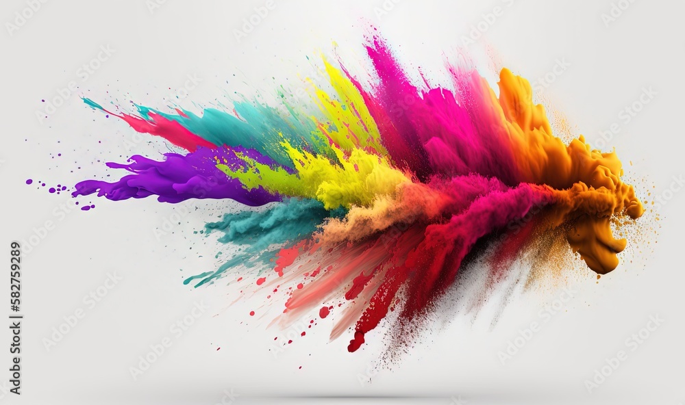 Poster a multicolored explosion of paint on a white background with space for text or a logo to be used as 