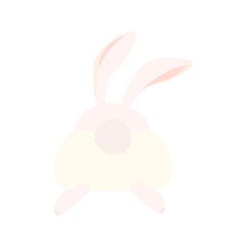 Cute Easter bunny back view, white mascot rabbit. Isolated on white background, flat design, EPS10 vector