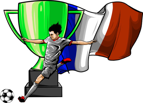 soccer player kicking ball with french flag clip art preview