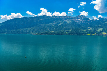 Fototapeta premium Lake Thun and mountains, Thunersee Bern Switzerland