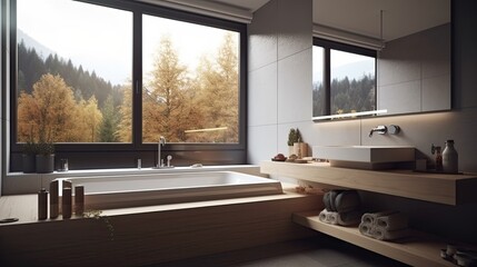 Obraz na płótnie Canvas Modern bathroom design with a window, generative ai