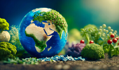 A healthy globe manipulation background with vegetables representing global agriculture and nutrition