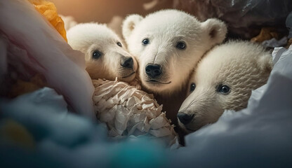 Obraz na płótnie Canvas Polar bears sleep in the snow. Generative AI.