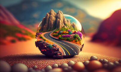 A journey-filled globe manipulation background with roads representing global transportation and travel