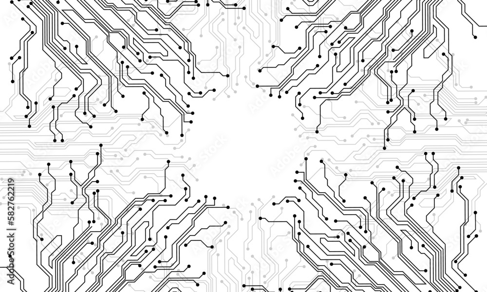 Poster black grey line circuit computer technology futuristic on white background design creative vector