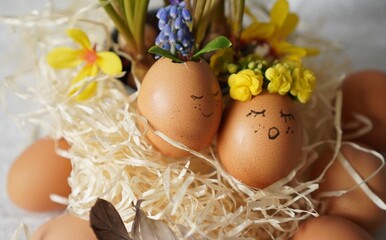 easter eggs and flowers - obrazy, fototapety, plakaty