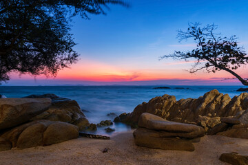 seascape at dawn with twilight sky in Ko Man Klang, Rayong