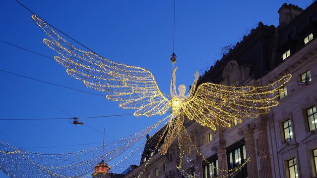 Christmas in London xmas lights decoration angel in Regent Street video 4k