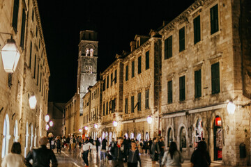 Old town of Dubrovnik at night. Dubrovnik, Croatia.
