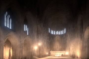 The darkness is illuminated by the grand basilica cathedral, its intricate architecture standing tall and proud, made with generative ai