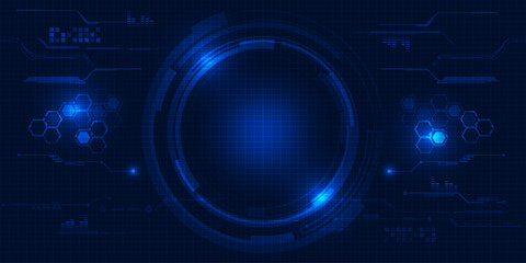 Vector illustrations of futuristic screen display for horizontal layout showcase with optic screen and digital element grid line circuit decor.Future digital innonvation and technolog concepts.