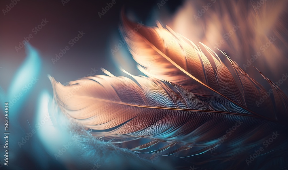 Aufkleber a close up of a feather on a black background with a blurry effect to the feathers and the back of t