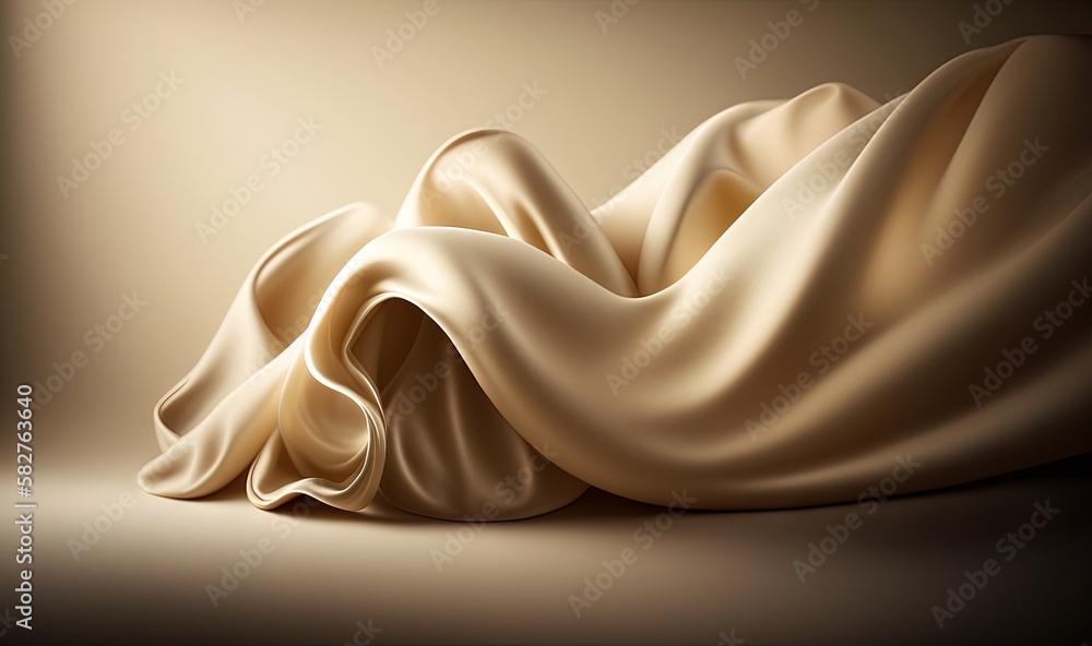 Poster a silk fabric blowing in the wind on a dark background with a light shadow on the floor and a light 