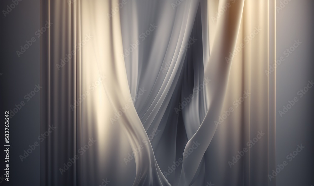 Poster a curtain with light coming from it and a blurry image of a curtain in the middle of the curtain is 