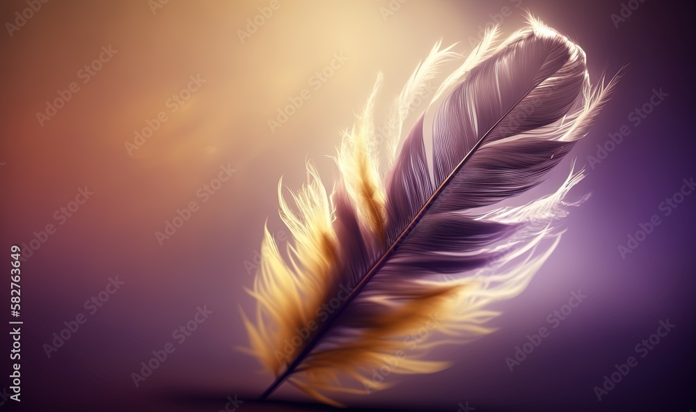 Poster a close up of a feather on a blurry background with a blurry light in the back ground and a blurry l