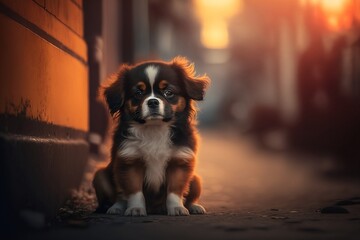 portrait of a little puppy on the street AI