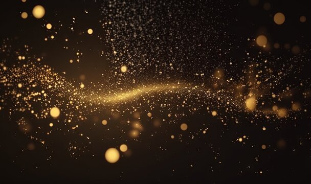  a blurry image of a gold sparkle on a black background with a light shining down on the top of the image and the bottom half of the image.  generative ai