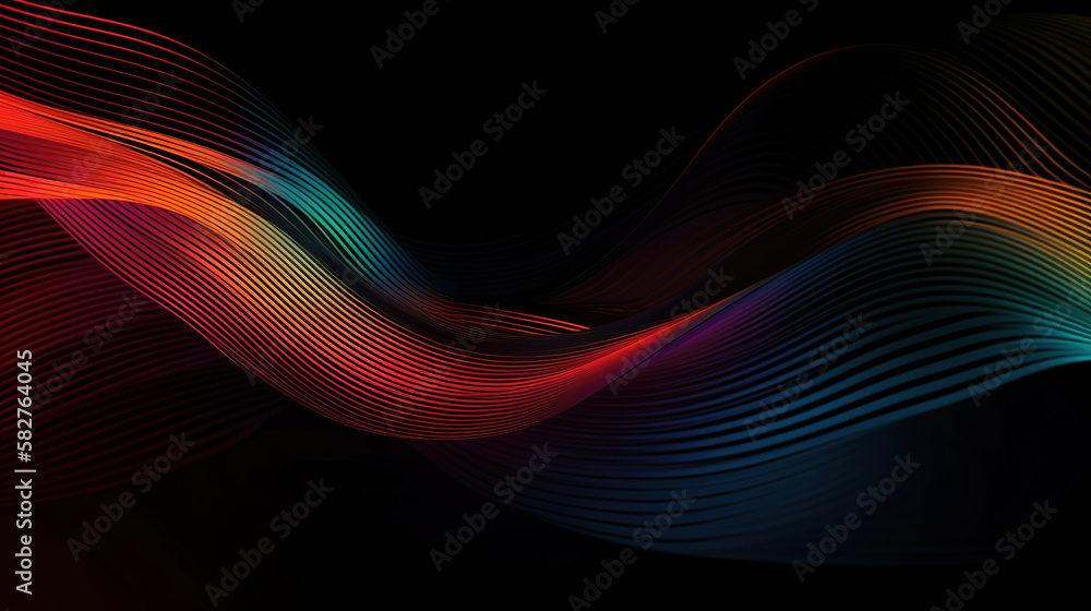 Canvas Prints abstract rainbow colorful waves on dark background, generative ai