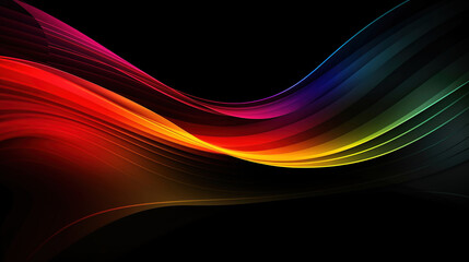 abstract rainbow colorful waves on dark background, generative ai