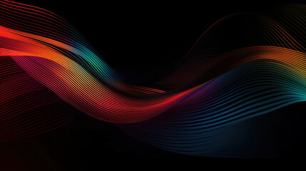 abstract rainbow colorful waves on dark background, generative ai