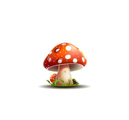 Poisonous cartoon forest mushroom with red hat and white spots. Vector illustration, print for background, print on fabric, paper, wallpaper, packaging.