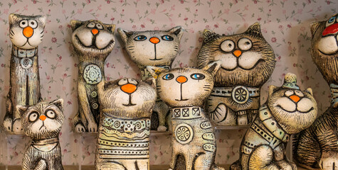 Stock photo of cats made of clay, creativity