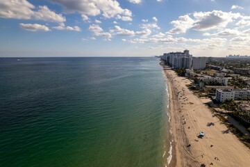 Aerial view of the sandy beach divided with waters in Fort Lauderdale, Florida