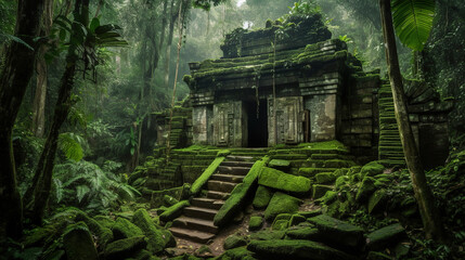 ancient temple ruin in the jungle, generative ai