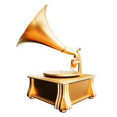 Golden gramophone on a transparent background. 3d rendering