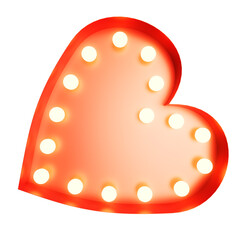 Neon light heart sign banner with blank space on transparent background. Design element for happy valentines day 3d rendering