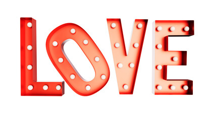 Fototapeta na wymiar Vintage retro letters with incandescent lamps. The word love. Valentine's Day. 3d render