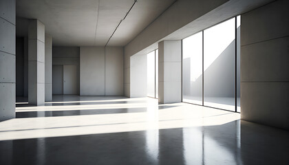 Fototapeta premium Bright concrete interior, illustration ai generative