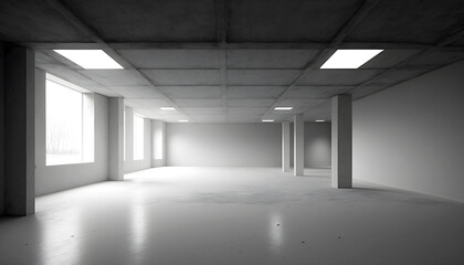 Bright empty concrete interior, illustration ai generative